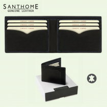 Santhome Classic Leather Wallet With Blue Contrast Stitching (Screen print)