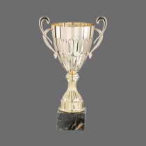 Classic Metal Golden Trophy - Marble Base with Metal, Acrylic or Digital Sticker Branding - Awards - Various Sizes (Cup with 2 Handles)
