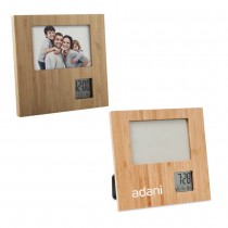 Personalized Logo Bamboo Photo Frame with Digital Clock 