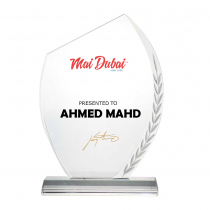 Personalized Crystal Awards with Engraved Leaf Design