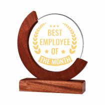 Personalized Logo Round Moon Crystal Awards with Wooden Base 