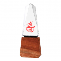 Personalized Logo Tower Shaped Crystal Awards with Wooden Base 