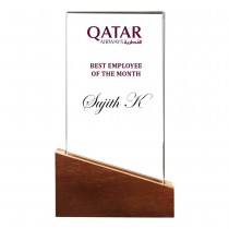 Personalized Crystal Awards with Wood Base in Black Hardboard Box DTF