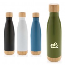 Personalized Logo Double Wall Stainless Bottle with Bamboo Lid and Base | ODESSA