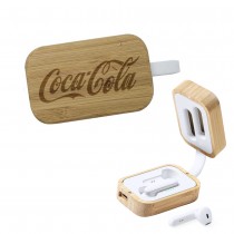Personalized Logo Bluetooth Earbuds with Bamboo Case 