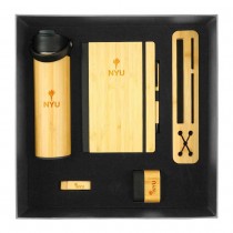 Bamboo Gift Sets - A5 Notebook , Pen, Bottle, Bluetooth Speaker, USB, Wireless Charging Mousepad