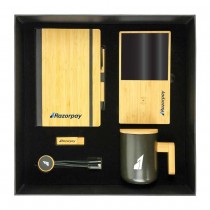 Bamboo Gift Sets - A5 Notebook, Pen, Ceramic Mug, Wireless Charger, 16GB USB, Multi-charging cable
