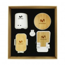 Personalized Logo Promotional Tech Gift Sets - Bluetooth Speakers, Wireless Charging Pad, Car Phone Holder, Phone Stands with Brown Cardboard Gift Box