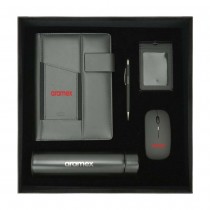 Personalized Logo Corporate Office Gift Set - A5 Notebook,  ID Card Holder, Metal Pen, Bottle, Wireless Mouse