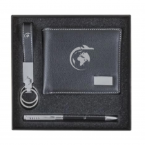Promotional Logo Gift sets - Leather Wallet, Metal Keychain. Metal Pen 