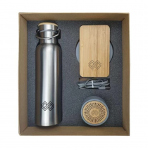 Personalized Logo Eco-Friendly Gift Sets - Flask, Wireless Charging Phone Stand, Bluetooth Speaker 
