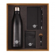 Promotional Logo Black Gift Sets - SS Bottle, A6 Notebook, Pen, Card Holder, Keychain 