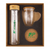 Personalized Logo Eco-Friendly Gift Sets - Glass Flask, Glass Cup, Tea Coaster