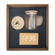 Personalized Logo Eco-Friendly Gift Sets - Wireless Charger, Travel Cup, Desk Clock (