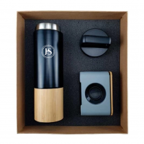 Personalized Logo Eco-Friendly Gift Sets - SS Flask, Bamboo Speaker w/ Wireless Charger 