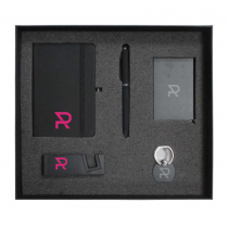 Promotional Logo Gift Sets - A6 Notebook, Metal Pen Stylus, Card Holder, Mobile Phone Stand, Phone Ring 