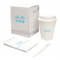 Promotional Logo White Antibacterial Gift Set - Cup, Notepad, Pen