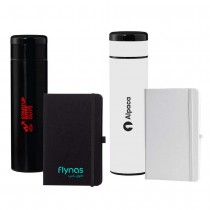 Personalized Logo Vacuum Flask with Temperature Lid and Notebook Gift Set