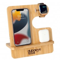 Personalized Logo 3-in-1 Bamboo 10W Charging Station - TRABEN