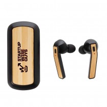 Personalized Logo Bamboo Bluetooth Earbuds in Charging Case
