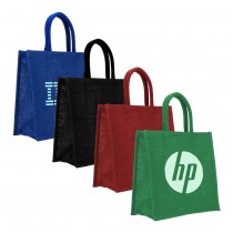 Promotional Logo Reusable Square Jute Bags with Cotton Handles