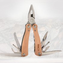 Wood Multifunction Multitool with Plier, Wire Cutter, Blade, Bottle Opener, Screwdriver, Knife, Saw, Can Opener