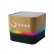 Personalized Logo Cube Bamboo Bluetooth Speaker with RGB Lighting 