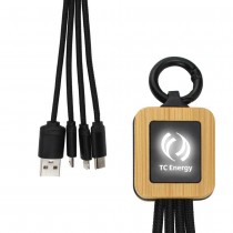 Personalized Logo Bamboo Light Up Logo Multi-Charging Cables 