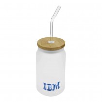 Personalized Logo Glass Bottle with Straw and Bamboo Lid