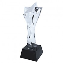 Personalized Crystal Award or Trophy with Brandable Star Top - Wooden Box included