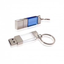 Lightup Logo on Crystal Metal Casing USB with Metal Keyring, upto 32 GB with Presentable Metal Box - Branding Through Engraving - 1 Spot Branding