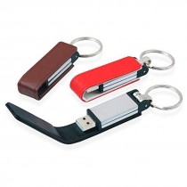Leather Flip USB with Key Holder, upto 32 GB with Metal Box - Engraving or UV Printing - 2 Sides Branding Optional
