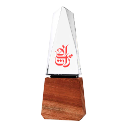 Personalized Logo Tower Shaped Crystal Awards with Wooden Base 
