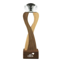Personalized Logo Wooden Trophy with Diamond shape Crystal on Top 