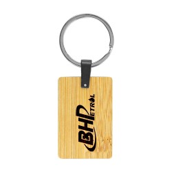 Promotional Bamboo and Metal Keychain Rectangle 32mm 