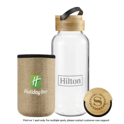 Personalized Logo Glass Bottles with Bamboo Lid and Eco Sleeve