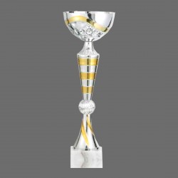 Plastic Trophy with Marble Base of Gold, Silver and Bronze Combination with Metal, Acrylic or Digital Sticker Branding - Awards - Small Sizes (Pillar Shape)