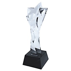 Personalized Crystal Award or Trophy with Brandable Star Top - Wooden Box included - Variable Data