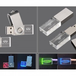 Crystal Swivel Metal Casing USB with Lighting up Branding, upto 32 GB with Keyring Attachment Hook and Presentable Plastic Box - 1 Spot Branding Through Engraving