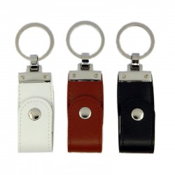 Leather USB with Button Closure and Metal Head and Metal Key Ring Holder upto 32 GB with Metal Box - Engraving or UV Printing - 1 Sides Branding