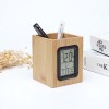 Bamboo Desk Organizer with Digital LCD Clock