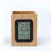 Bamboo Desk Organizer with Digital LCD Clock