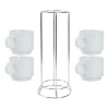 Elegant Ceramic Mug Set with Metal Stand – 4 Pieces