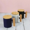 Ceramic Coffee Mugs with Bamboo Handle and Lid 380ml