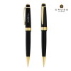 Personalized Cross Bailey Light™ Glossy Black Resin Ballpoint Pen with Golden Accents - Blue Ink