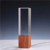 Personalized Cuboid Shaped Crystal Awards with Wooden Base