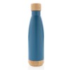 Personalized Double Wall Stainless Bottle with Bamboo Lid and Base Blue