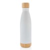 Personalized Double Wall Stainless Bottle with Bamboo Lid and Base White