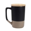 Black Two-toned Ceramic Mugs with Bamboo Lid, Clay Bottom