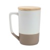 White Two-toned Ceramic Mugs with Bamboo Lid, Clay Bottom
